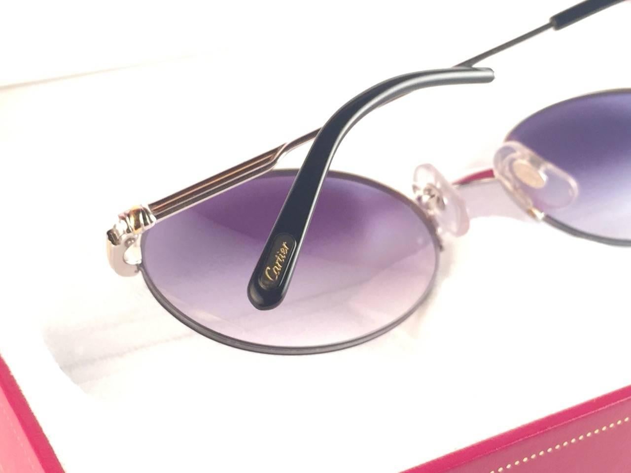 New Cartier Oval Platine Manhattan 51mm Frame 18k Plated Sunglasses France 1