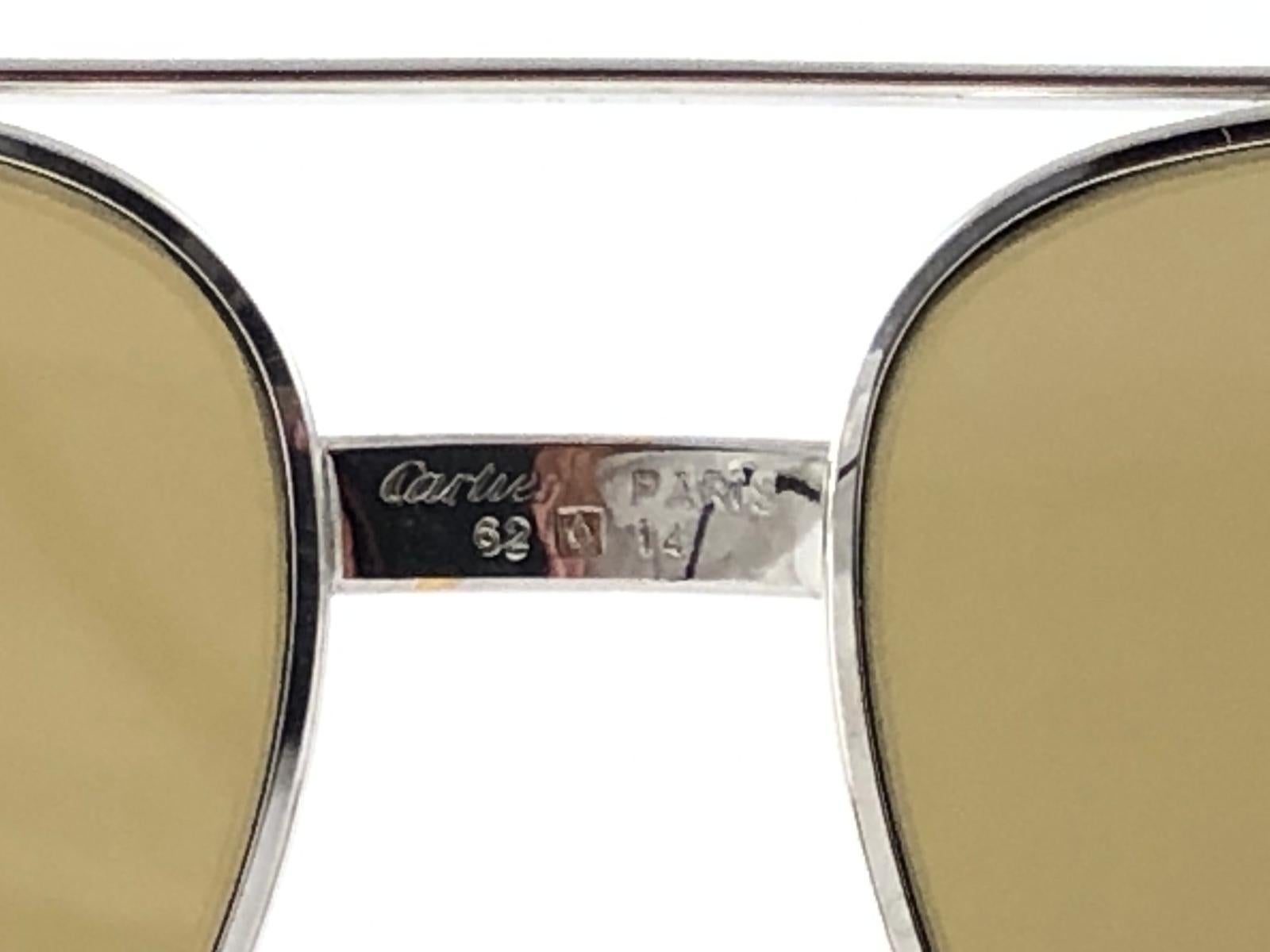 New Cartier Platinum 62mm Santos Gold Mirror Sunglasses France 18k 1983 3