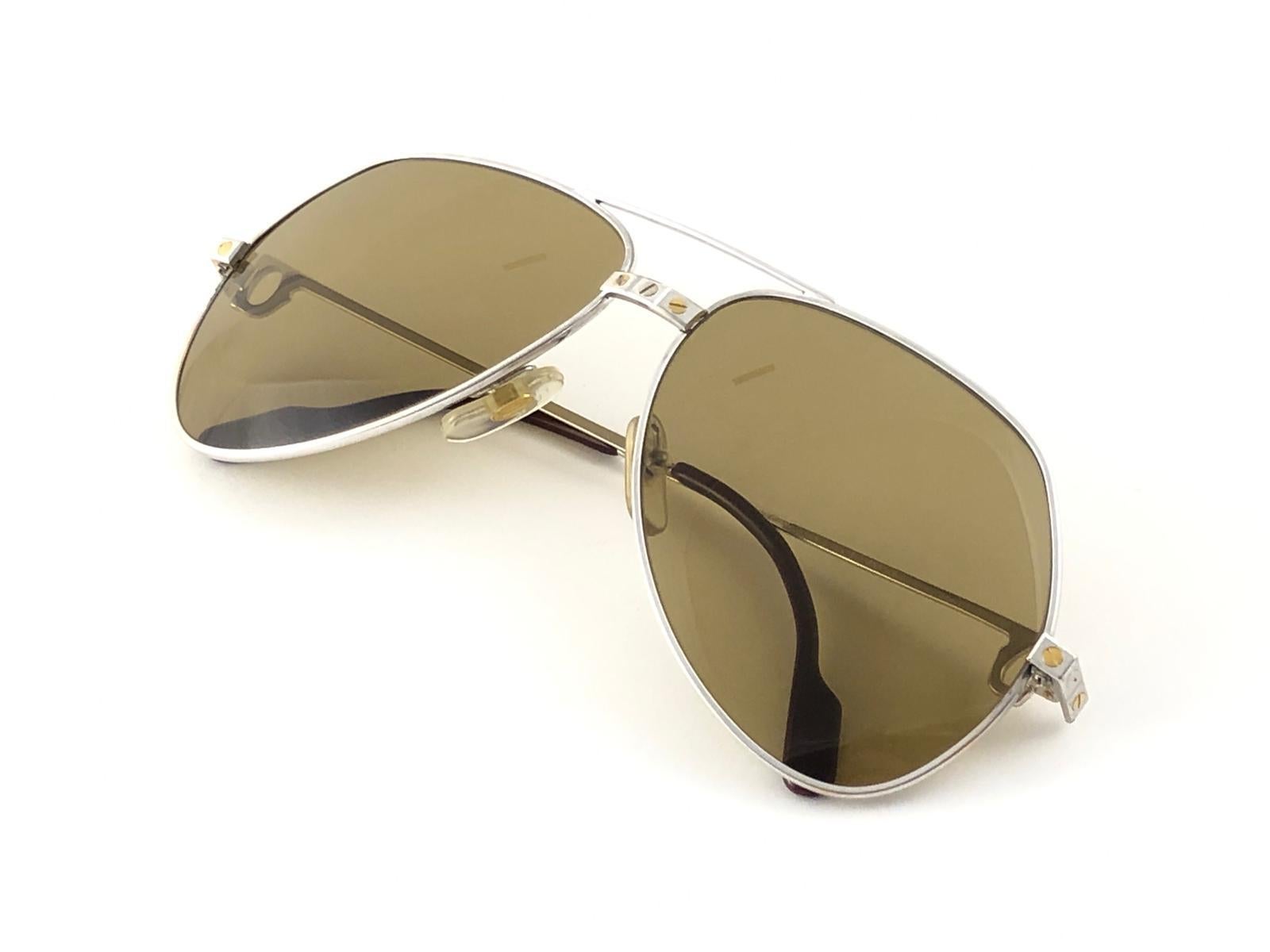 New Cartier Platinum 62mm Santos Gold Mirror Sunglasses France 18k 1983 5