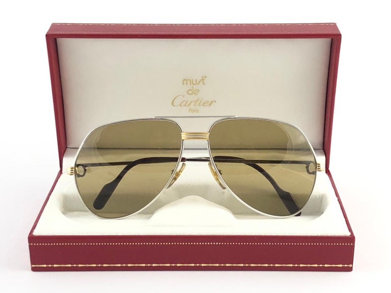 New Cartier Platinum 62mm Vendome Gold Mirror Sunglasses France 18k 1983 at  1stDibs