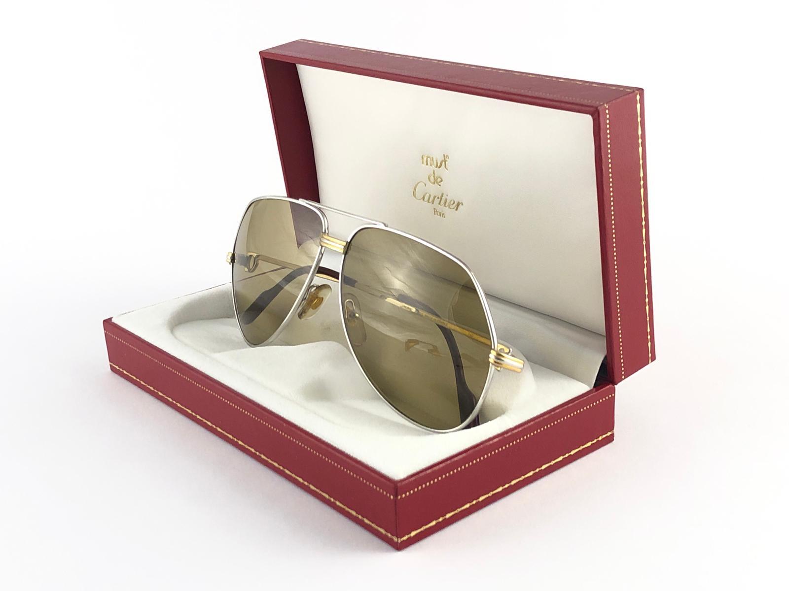 New Cartier Platinum 62mm Vendome Gold Mirror Sunglasses France 18k 1983 1
