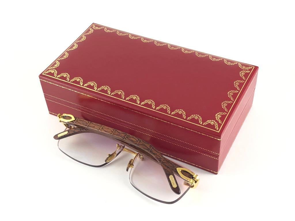 New Cartier Rimless C Decor C Monogram Precious Wood Full Set France Sunglasses 2