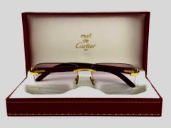 Cartier C Decor C-Monogramm-Sonnenbrille aus Edelholz, komplettes Set, Cartier, Randlos