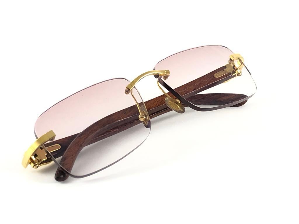 Women's or Men's New Cartier Rimless C Decor C Monogram Precious Wood Full Set France Sunglasses