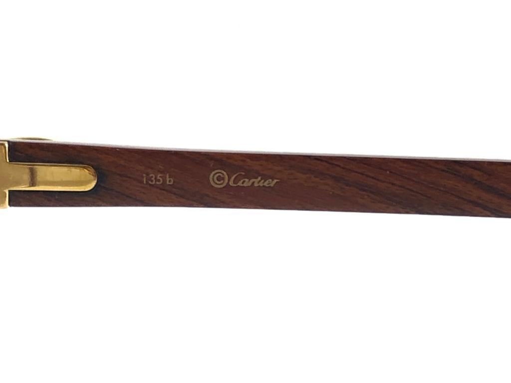New Cartier Rimless C Decor C Monogram Precious Wood Full Set France Sunglasses 1