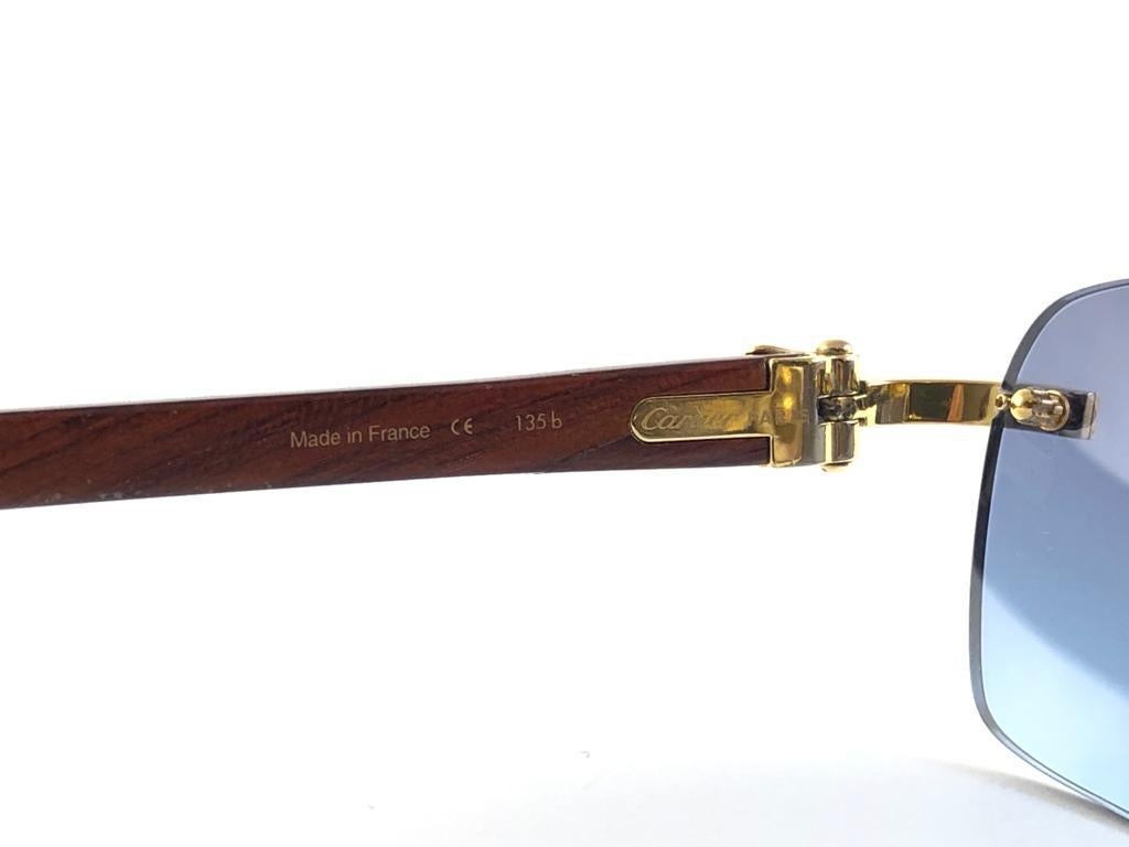 New Cartier Rimless C Decor Classic Precious Wood Full Set France Sunglasses For Sale 2
