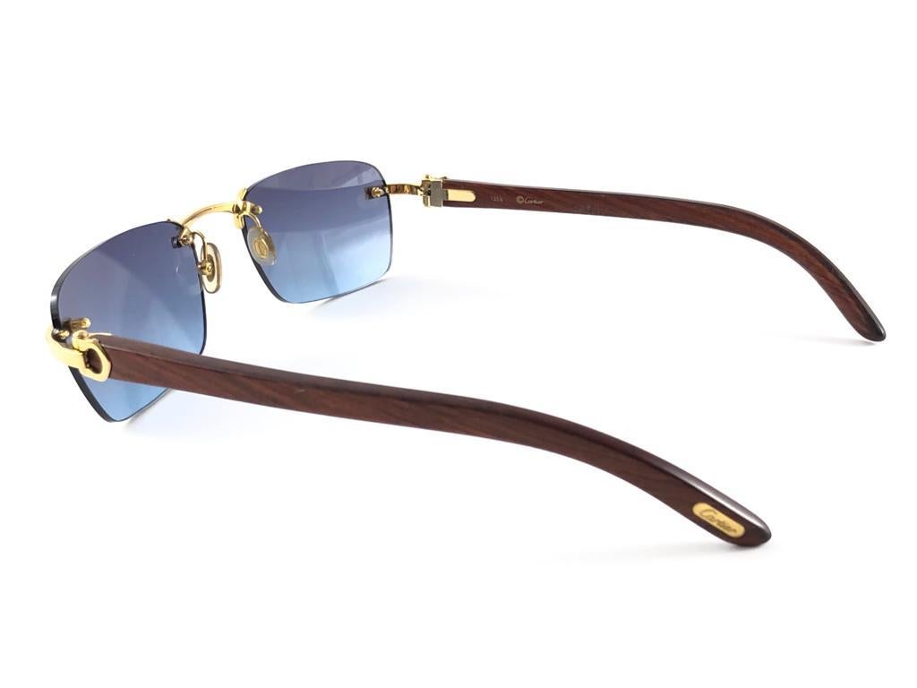 New Cartier Rimless C Decor Classic Precious Wood Full Set France Sunglasses For Sale 3