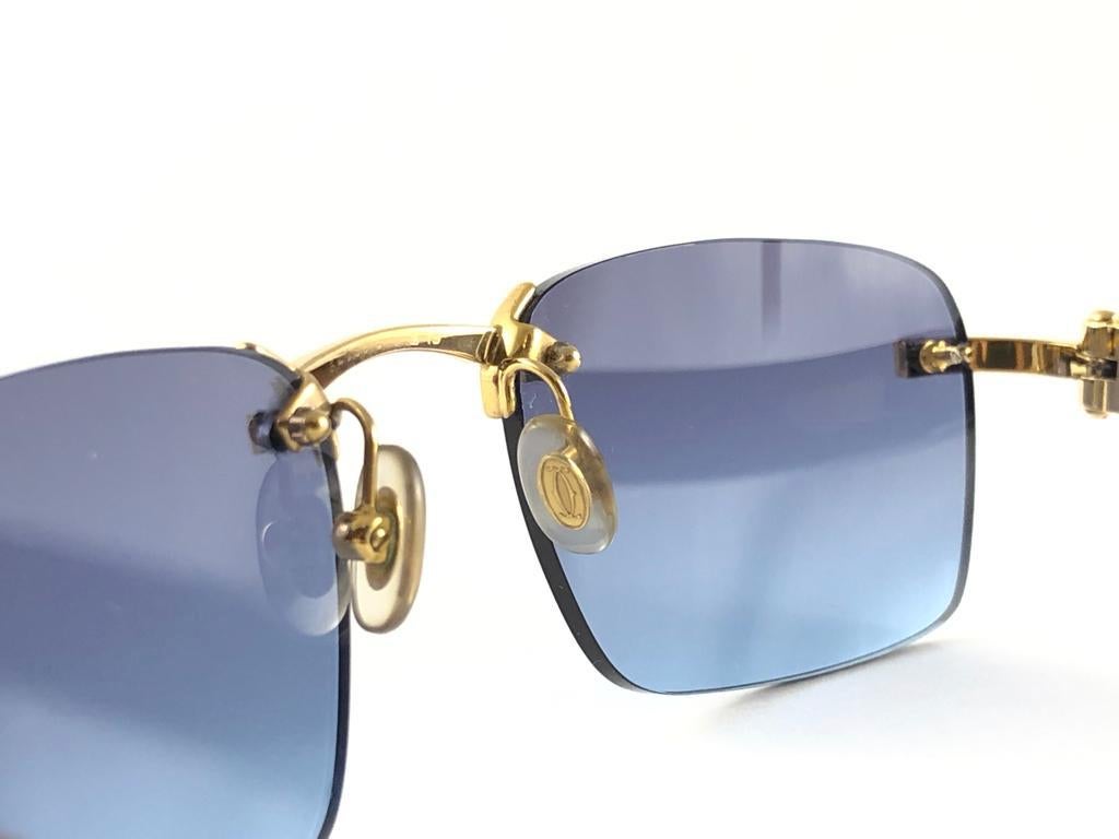New Cartier Rimless C Decor Classic Precious Wood Full Set France Sunglasses For Sale 4