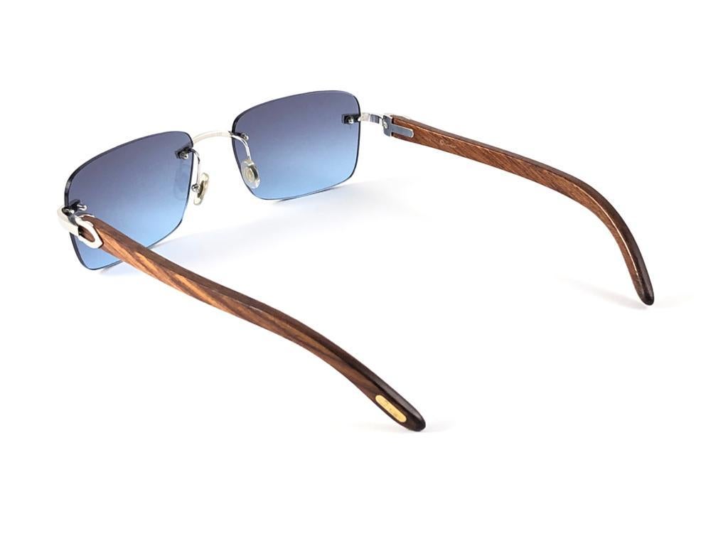 New Cartier Rimless C Decor Classic Precious Wood Full Set France Sunglasses en vente 4