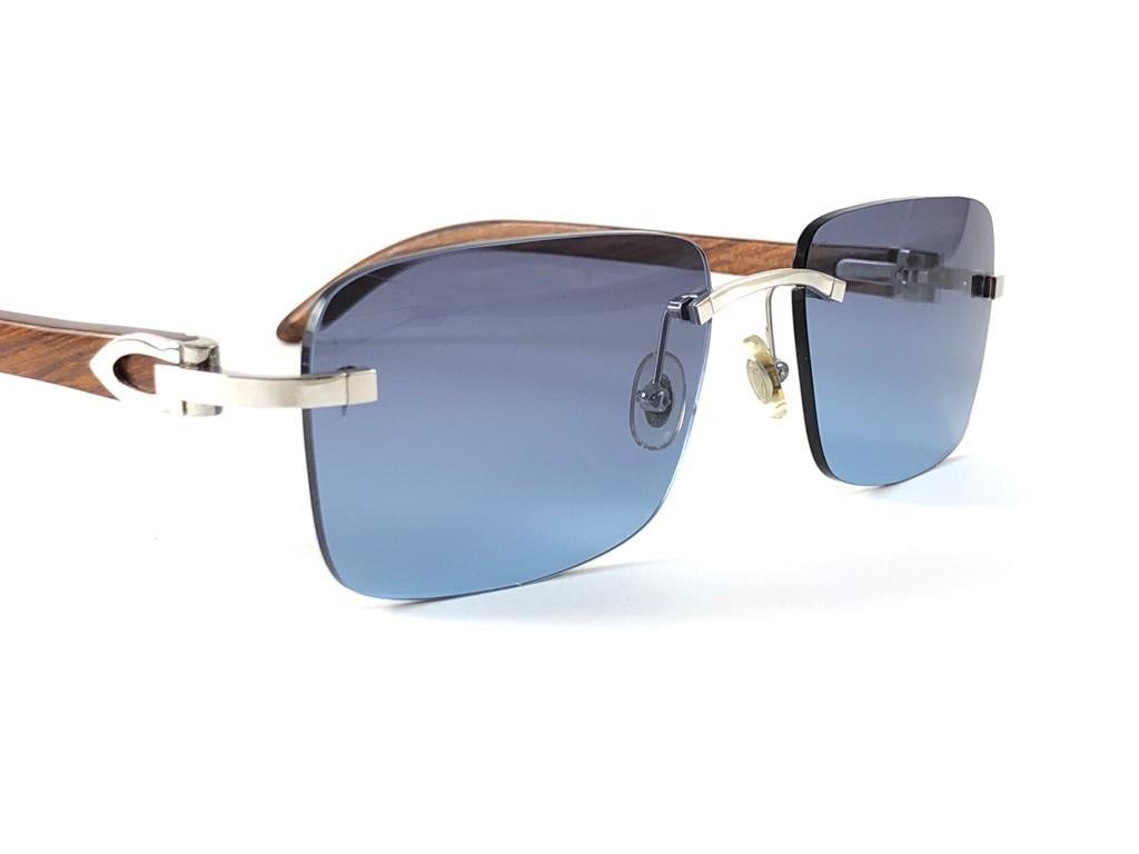 New Cartier Rimless C Decor Classic Precious Wood Full Set France Sunglasses en vente 5