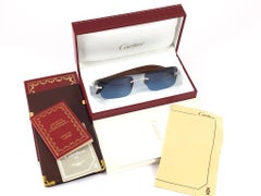 New Cartier Rimless C Decor Classic Precious Wood Full Set France Sunglasses