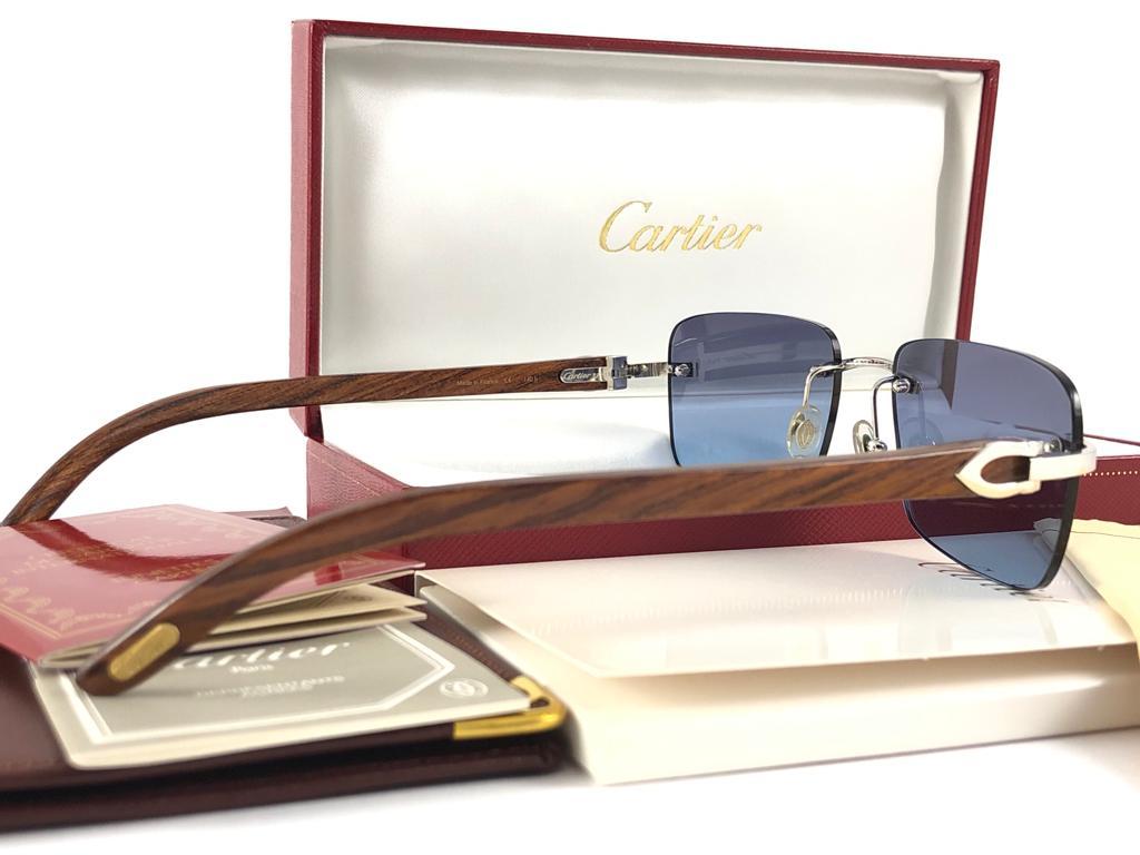 Neu Cartier Rimless C Dekor Classic Precious Wood Full Set Frankreich Sonnenbrillen (Grau) im Angebot