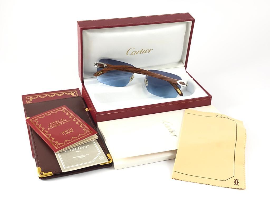Neu Cartier Rimless C Dekor Classic Precious Wood Full Set Frankreich Sonnenbrillen im Zustand „Neu“ im Angebot in Baleares, Baleares