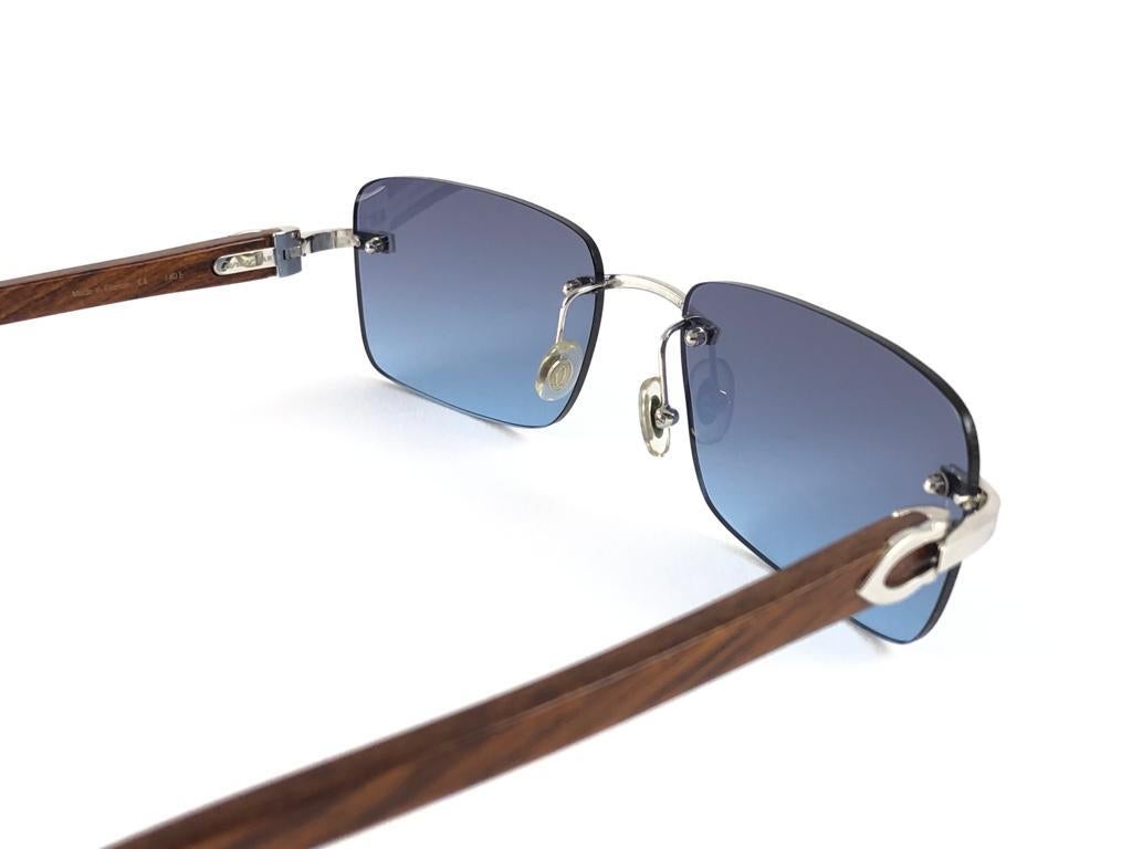 New Cartier Rimless C Decor Classic Precious Wood Full Set France Sunglasses en vente 1