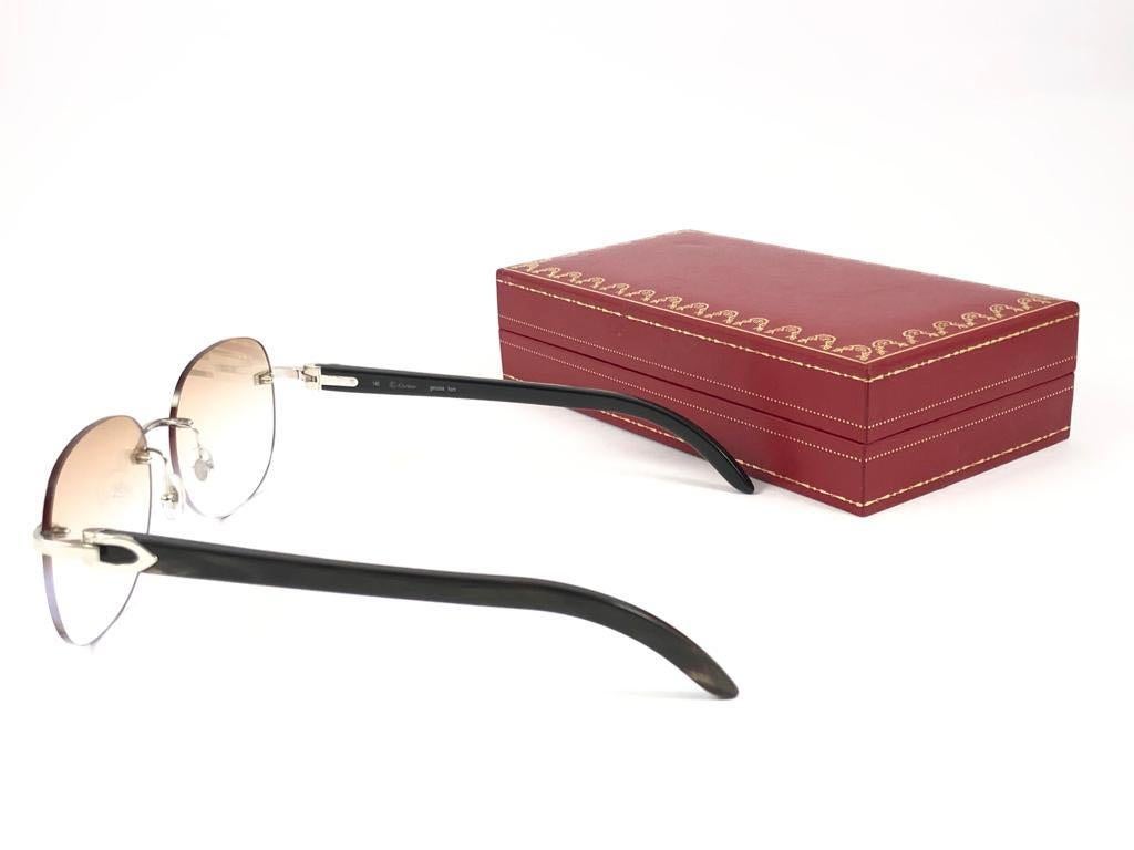 New Cartier Rimless C Decor Genuine Horn Full Set Made in France Sunglasses  4