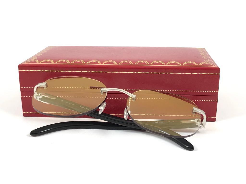 New Cartier Rimless C Decor Genuine Horn Full Set Made in France Sunglasses  5