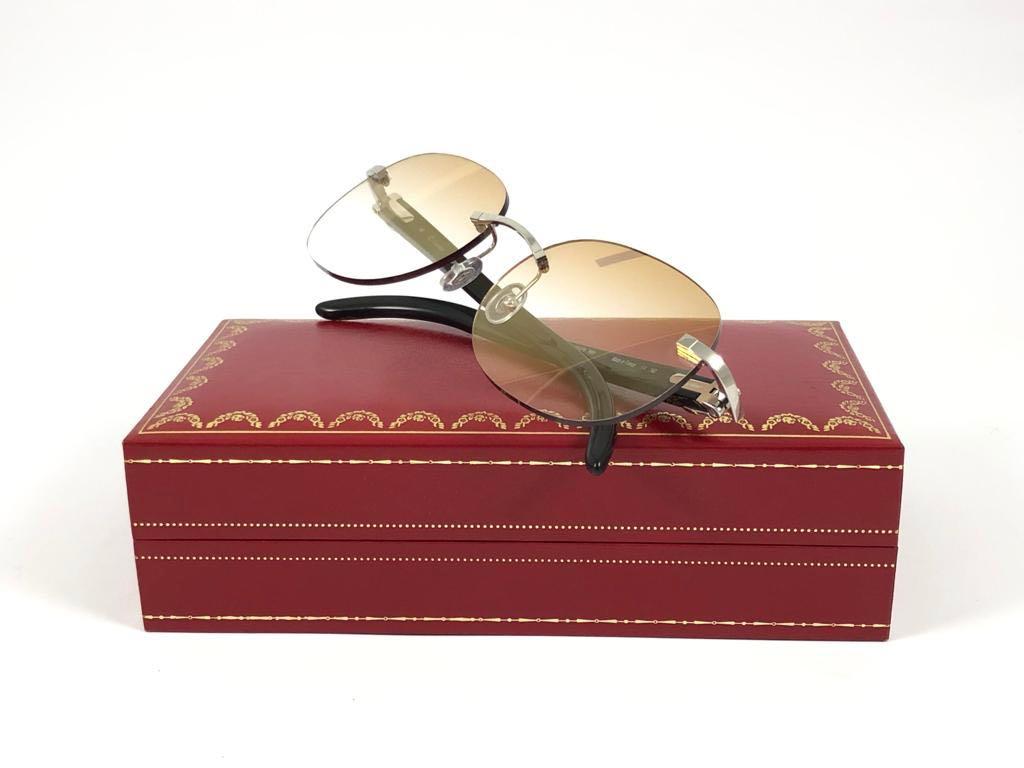 New Cartier Rimless C Decor Genuine Horn Full Set Made in France Sunglasses 6
