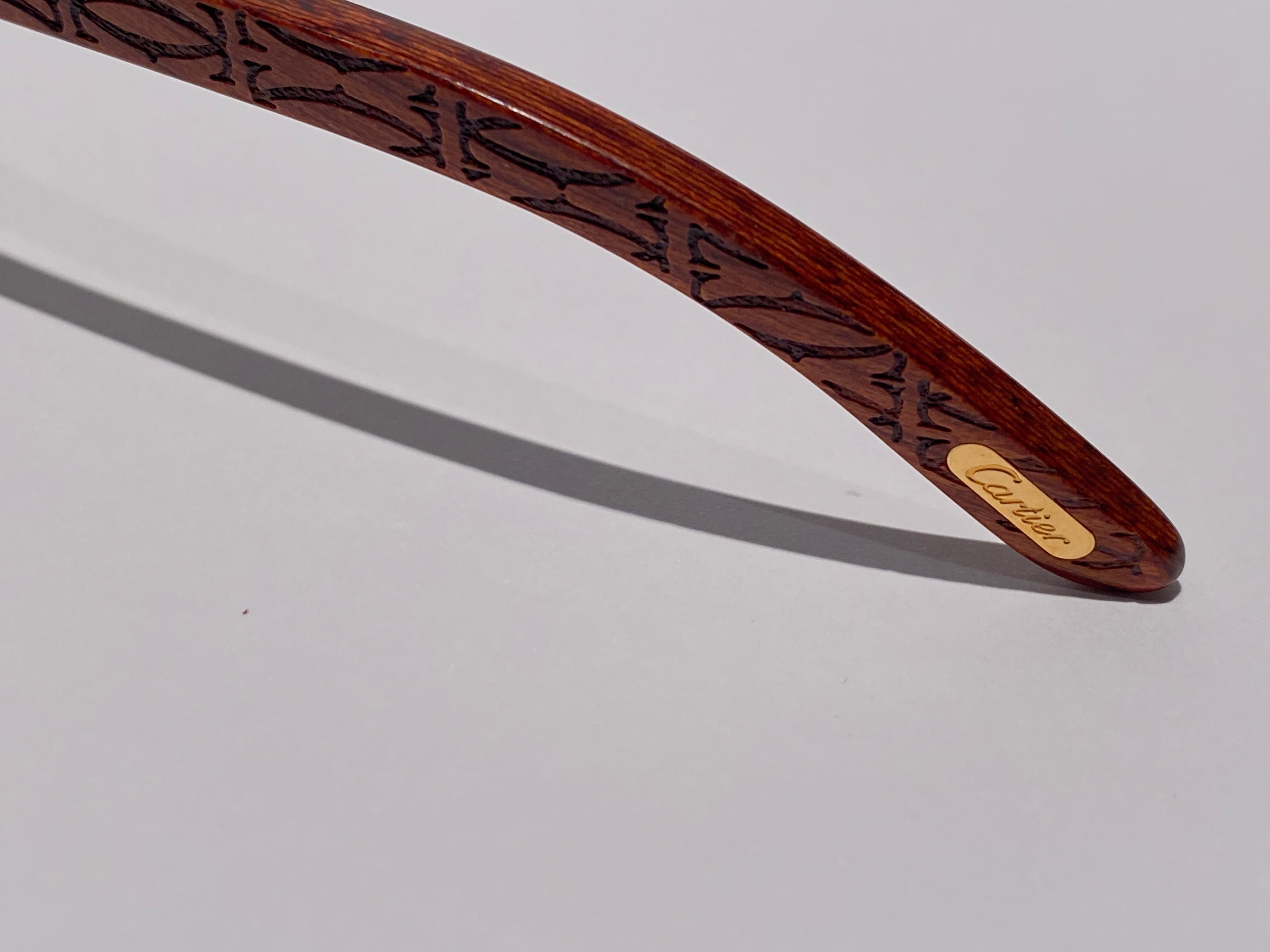 New Cartier Rimless C Decor Monogram Precious Wood Full Set France Sunglasses 3