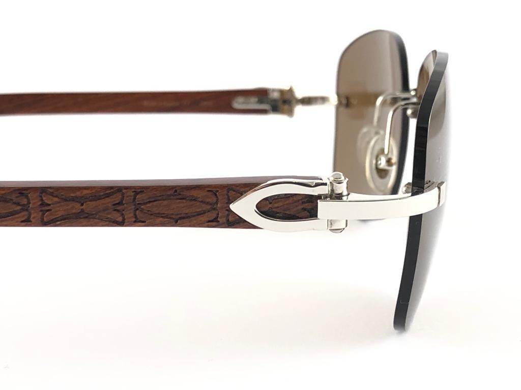 New Cartier Rimless C Decor Monogram Precious Wood Full Set France Sunglasses 4