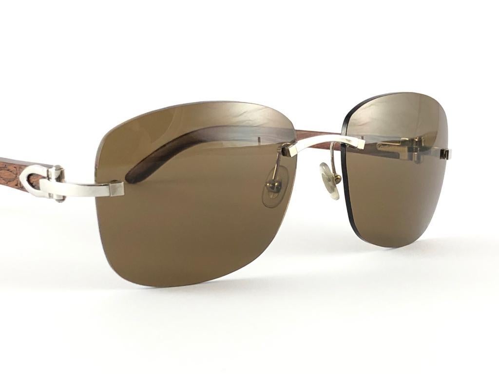 New Cartier Rimless C Decor Monogram Precious Wood Full Set France Sunglasses For Sale 8