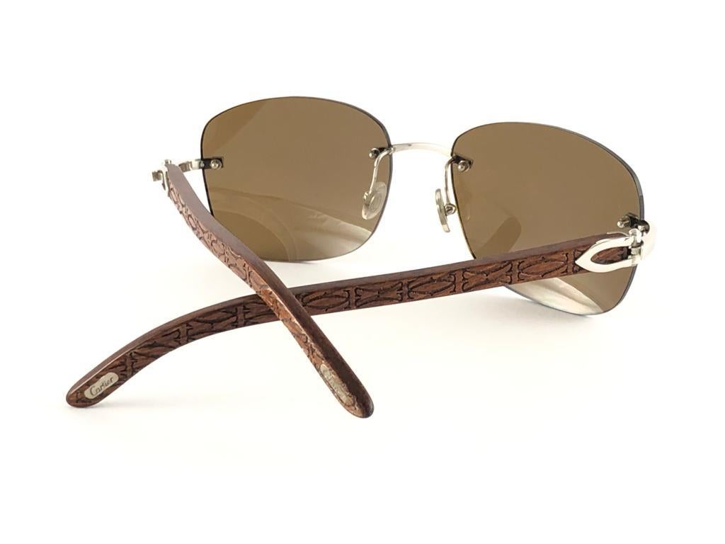 New Cartier Rimless C Decor Monogram Precious Wood Full Set France Sunglasses 6