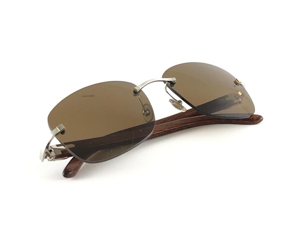 New Cartier Rimless C Decor Monogram Precious Wood Full Set France Sunglasses For Sale 9