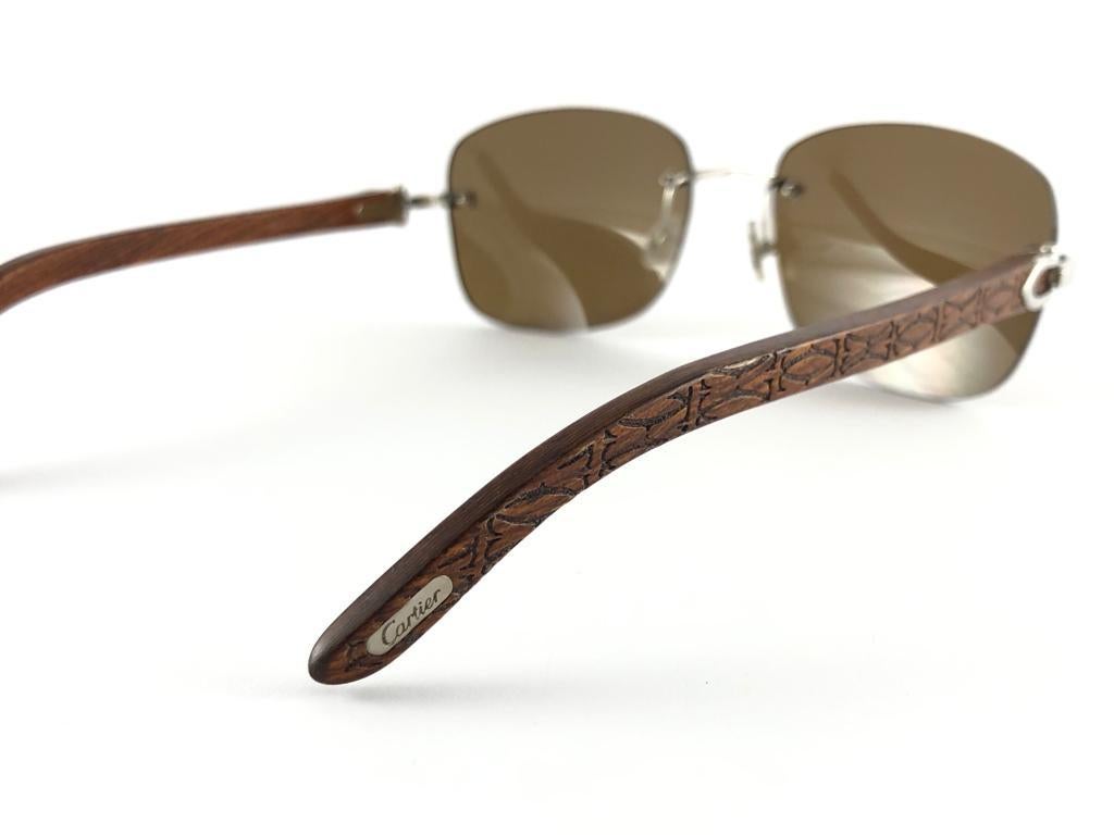 New Cartier Rimless C Decor Monogram Precious Wood Full Set France Sunglasses 8