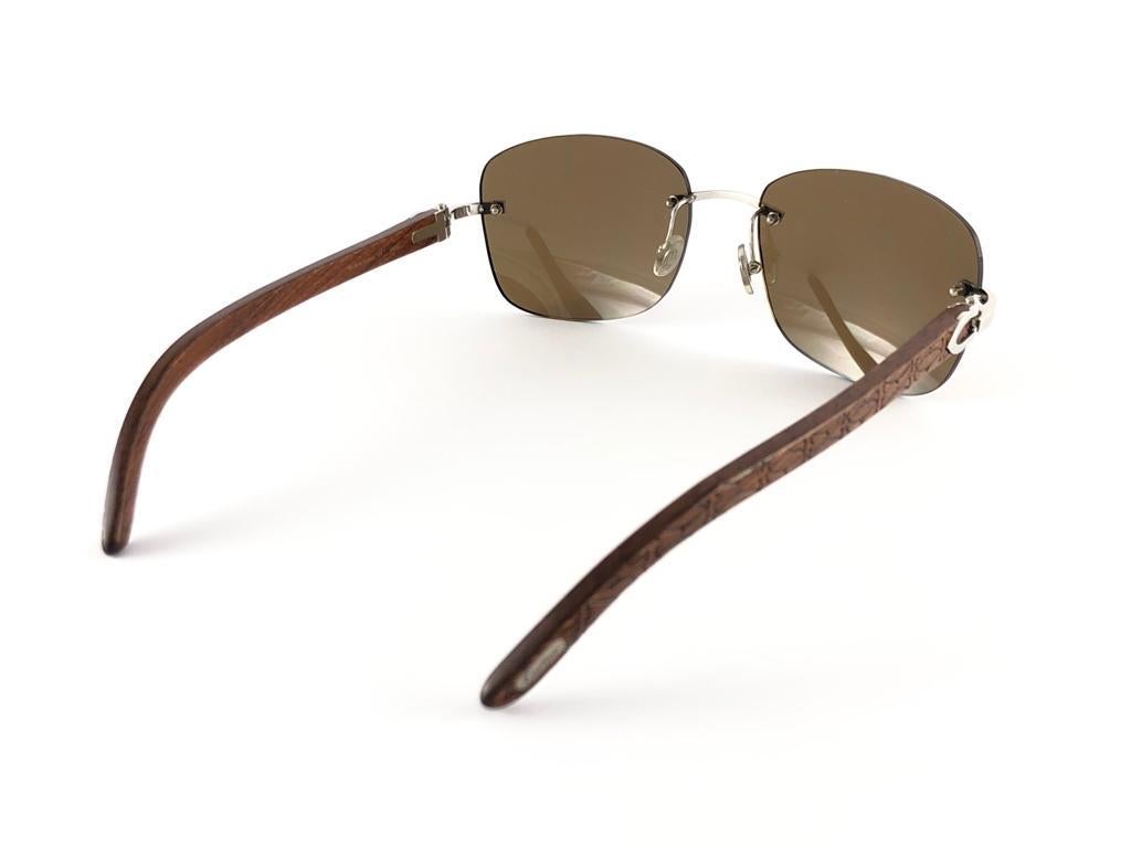New Cartier Rimless C Decor Monogram Precious Wood Full Set France Sunglasses For Sale 3