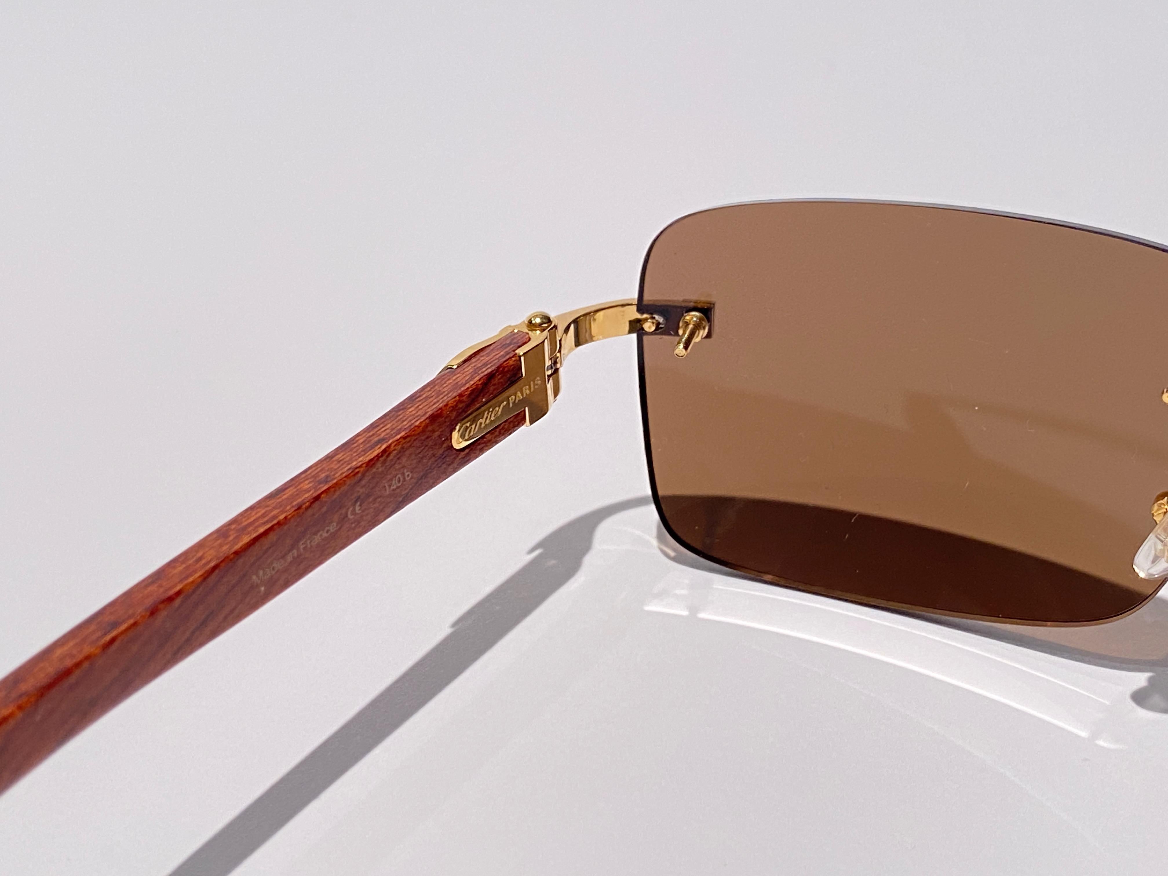 New Cartier Rimless C Decor Monogram Precious Wood Full Set France Sunglasses 1
