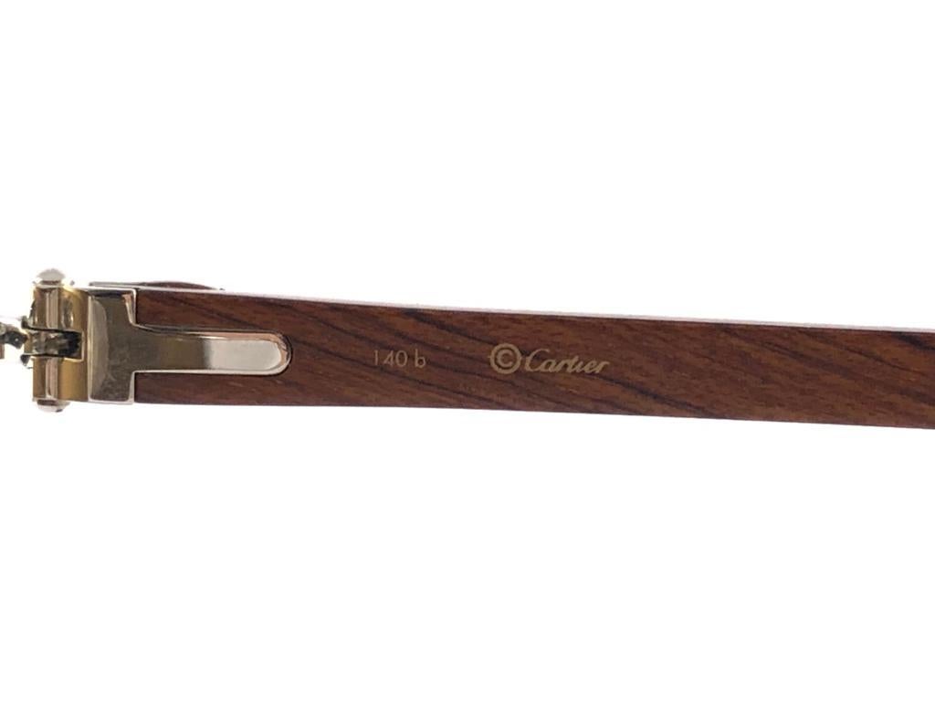 New Cartier Rimless C Decor Monogram Precious Wood Full Set France Sunglasses For Sale 5