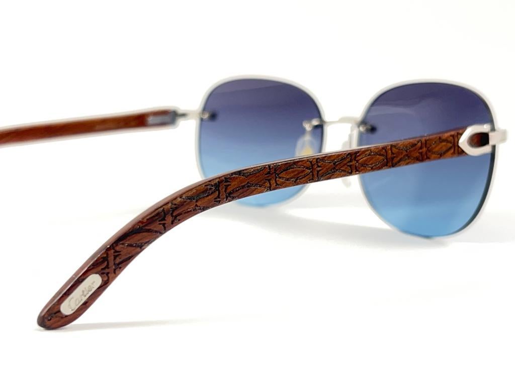 Women's or Men's New Cartier Rimless C Decor Platine Precious Wood Full Set France Sunglasses For Sale