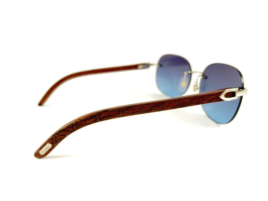 New Cartier Rimless C Decor Platine Precious Wood Full Set France Sunglasses For Sale 4