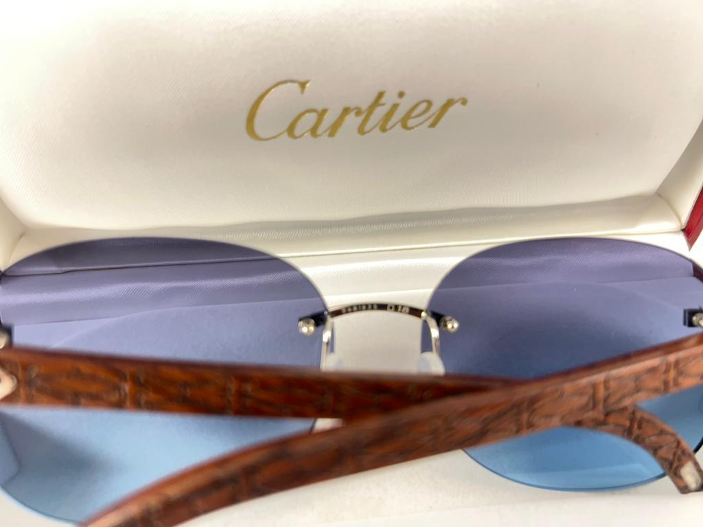 New Cartier Rimless C Decor Platine Precious Wood Full Set France Sunglasses For Sale 5