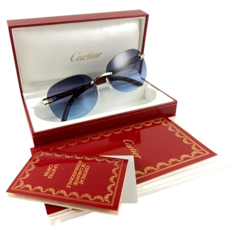 New Cartier Rimless C Decor Platine Precious Wood Full Set France  Sunglasses For Sale at 1stDibs