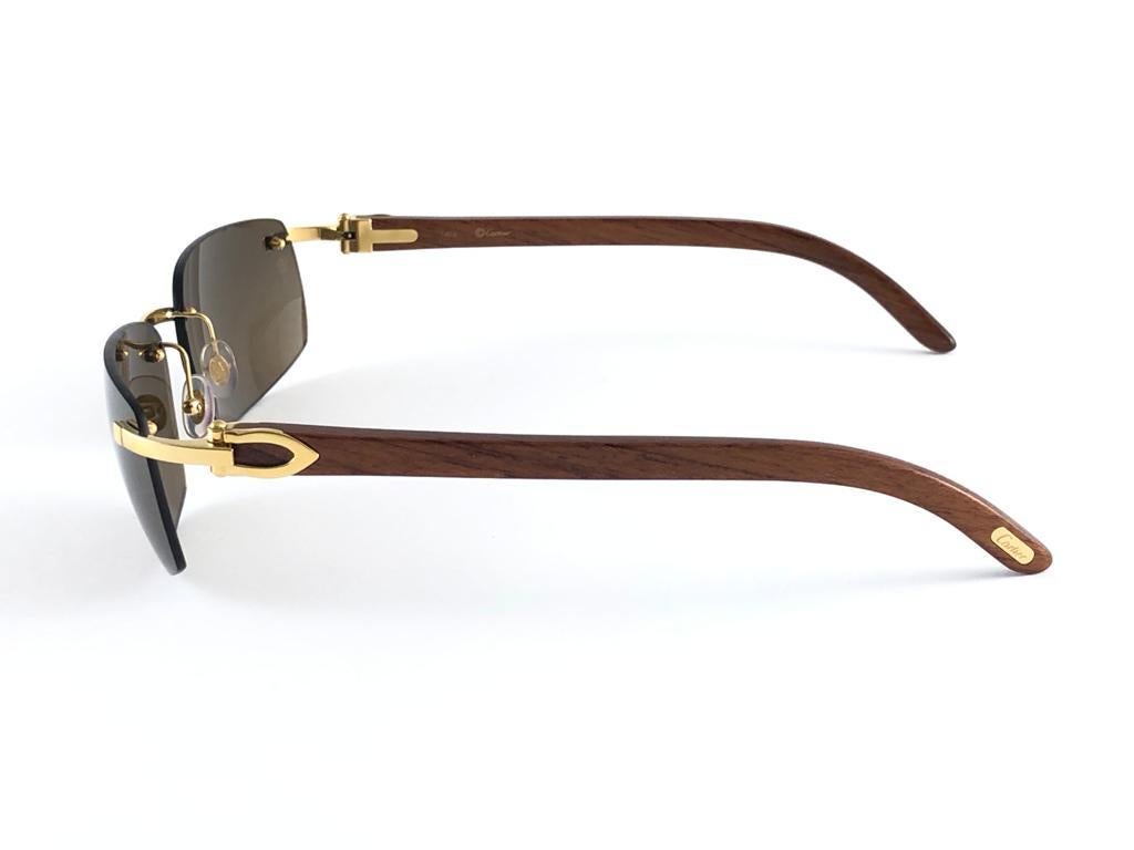 New Cartier Rimless C Decor Precious Wood Full Set France Sunglasses 2