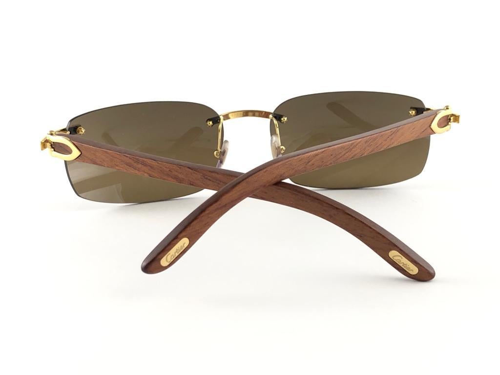 New Cartier Rimless C Decor Precious Wood Full Set France Sunglasses 3