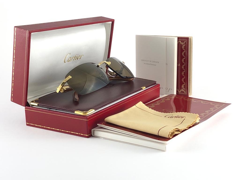 New Cartier Rimless C Decor Precious Wood Full Set France Sunglasses 6