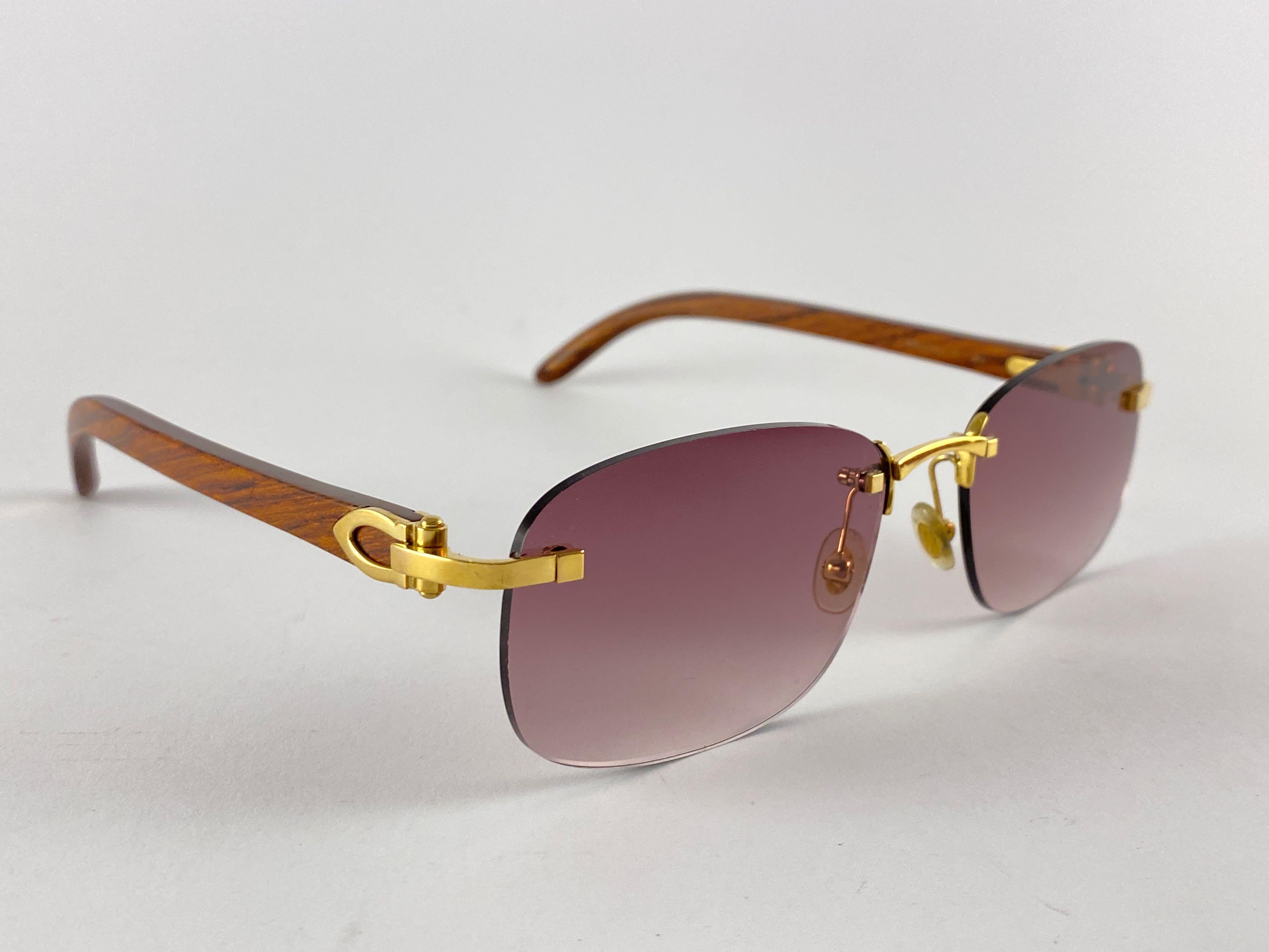 New Cartier Rimless C Decor Precious Wood Full Set France Sunglasses 2