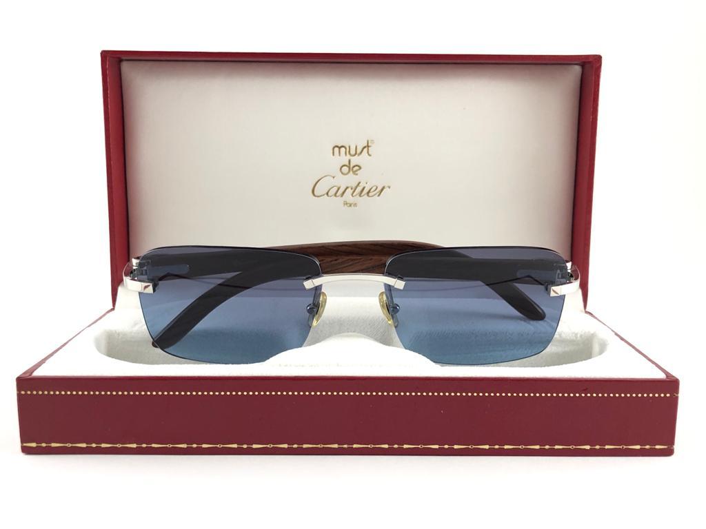 New Cartier Rimless C Decor Zebra Precious Wood Full Set France Sunglasses 2
