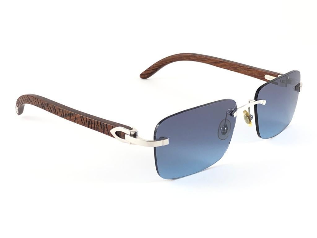 New Cartier Rimless C Decor Zebra Precious Wood Full Set France Sunglasses 4