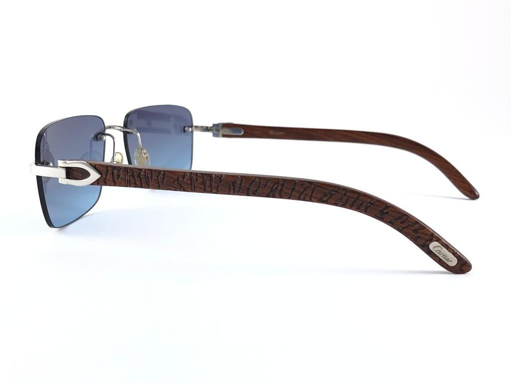 Gray New Cartier Rimless C Decor Zebra Precious Wood Full Set France Sunglasses