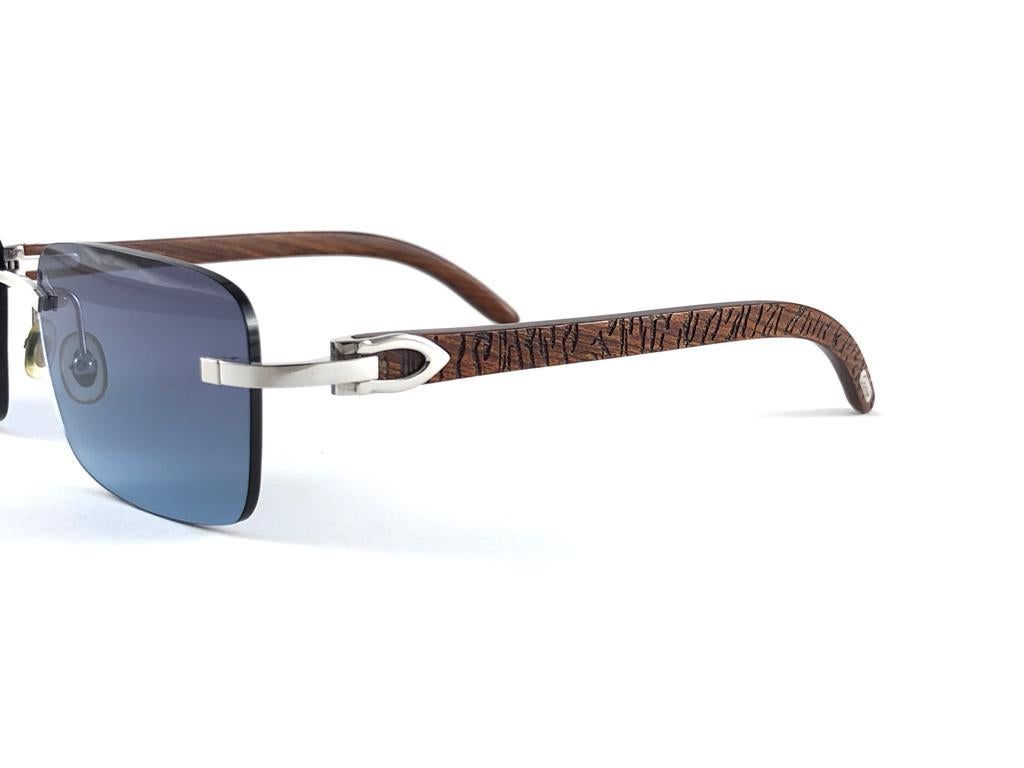 New Cartier Rimless C Decor Zebra Precious Wood Full Set France Sunglasses In New Condition In Baleares, Baleares