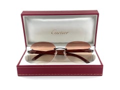 New Cartier Rimless " CROCO " C Decor Precious Wood Full Set France Sunglasses