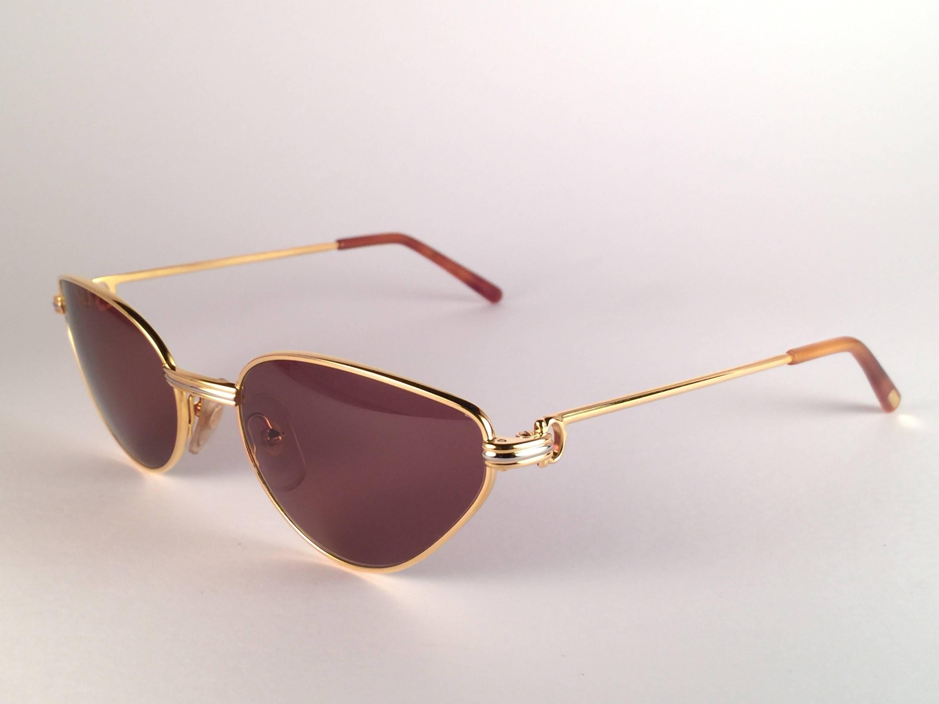 Women's New Cartier Rivoli Vendome 52mm Cat Eye Sunglasses 18k Heavy Plated France For Sale