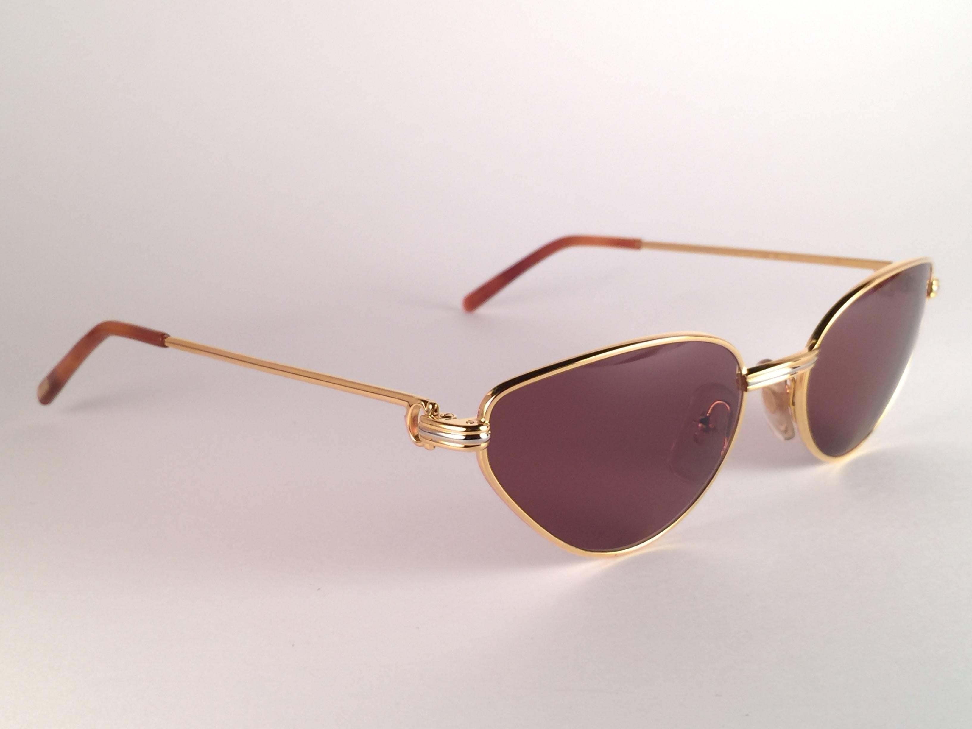 Women's New Cartier Rivoli Vendome 54mm Cat Eye Sunglasses 18k Heavy Plated France For Sale
