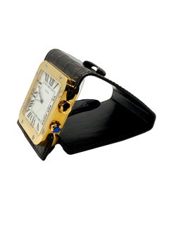 New Cartier Santos Exotic Gold Travel Alarm Desk Clock, Full Set
