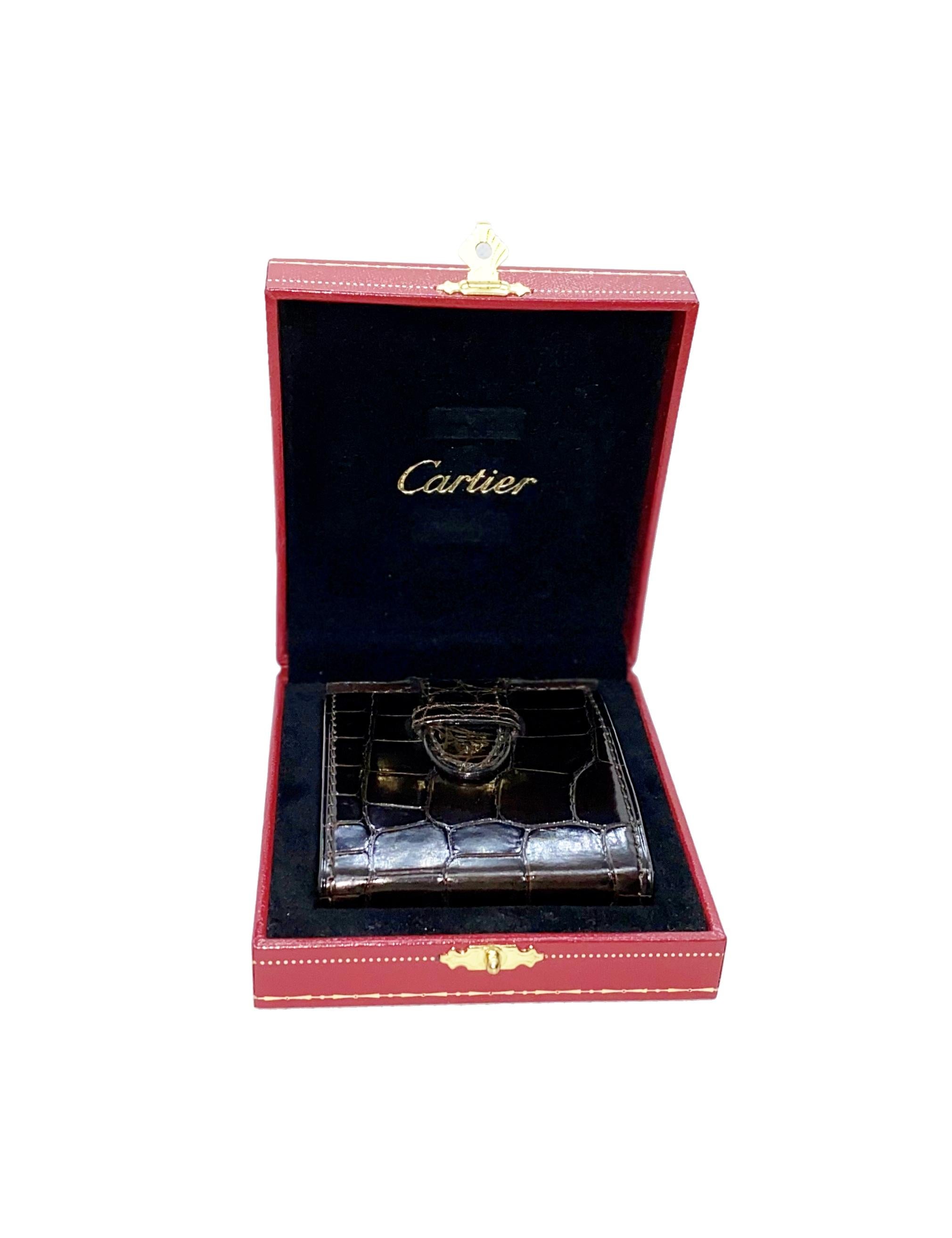 Women's or Men's New Cartier Santos Exotic Gold Travel Alarm Desk Clock, Full Set