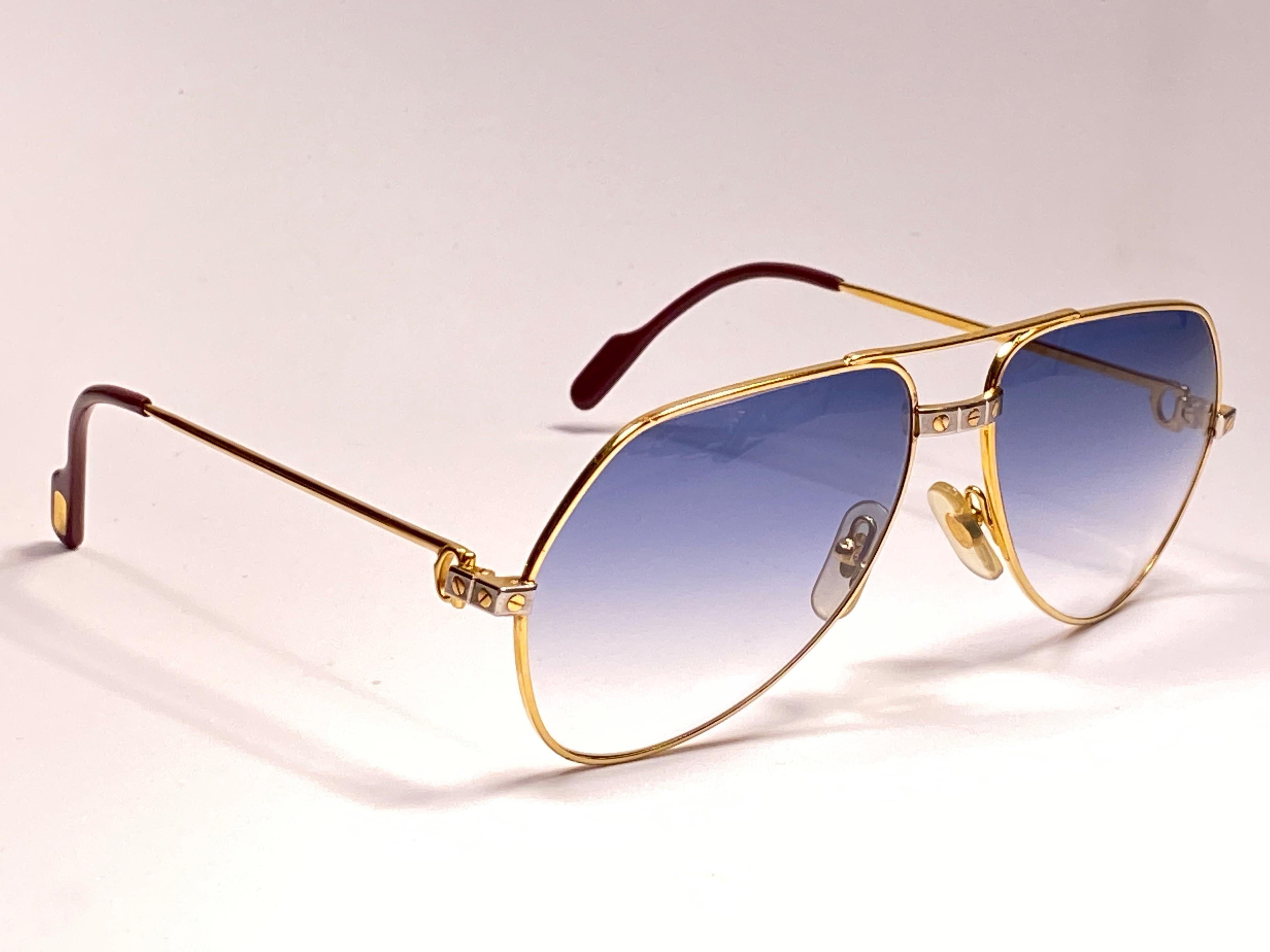 Women's or Men's New Cartier Santos Screws 1983 59mm 18K Heavy Plated Blue Lens Sunglasses France