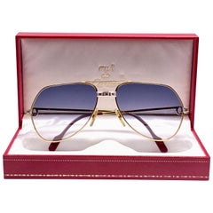Vintage New Cartier Santos Screws 1983 59mm 18K Heavy Plated Blue Lens Sunglasses France