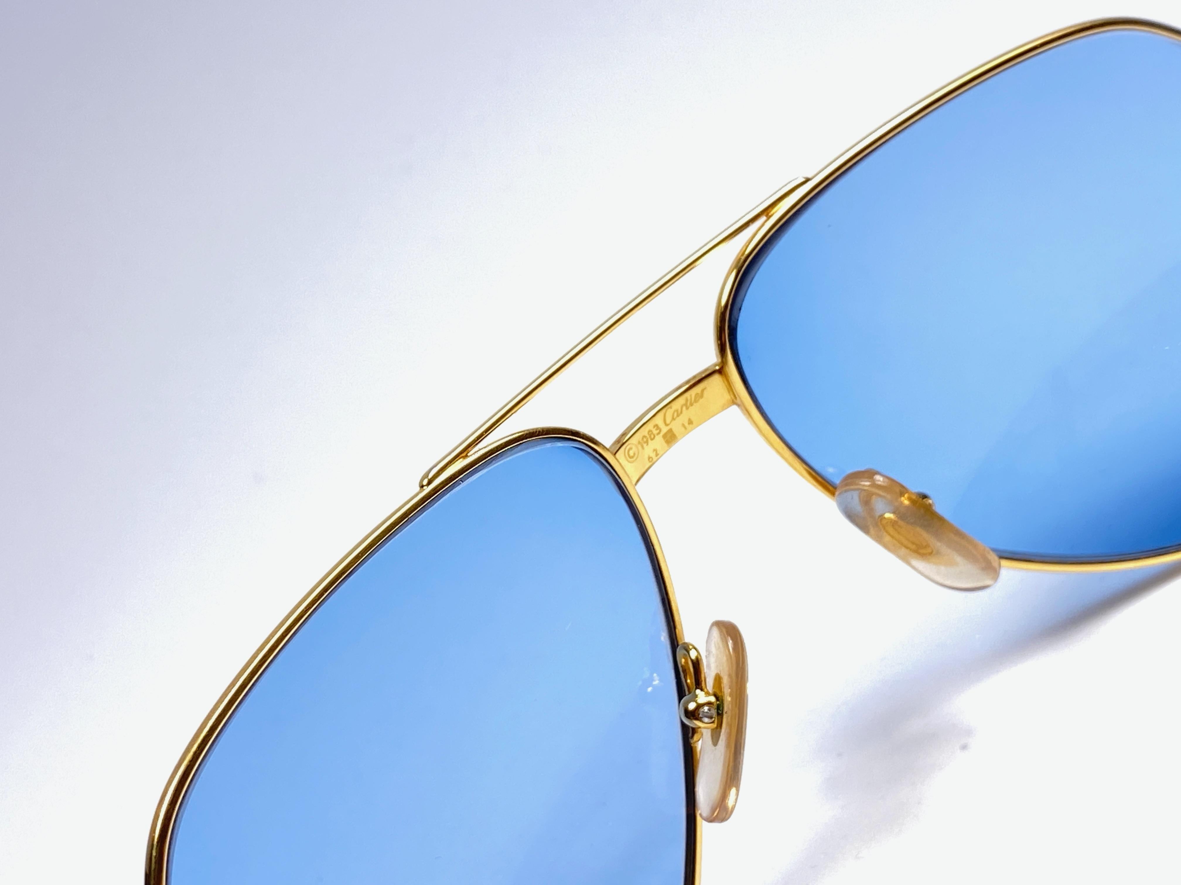 New Cartier Santos Screws 1983 62M 18K Heavy Plated Blue Lens Sunglasses France For Sale 4